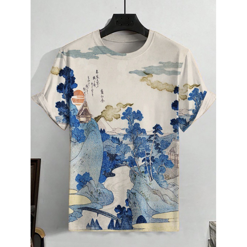 Mens 3D-printed Short-sleeve Sports T-shirt Top