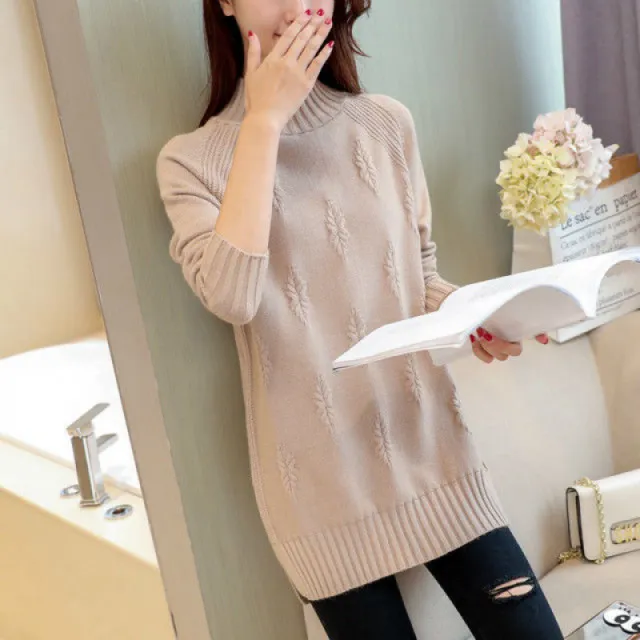 Women's Sweater Mid length Loose Korean style Thick Bottoming Shirt Khaki - Shop at LoveMi