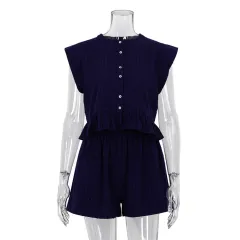 Summer Jacquard Short Sleeve Design Shirt Shorts Suit - Dark Blue - View 1