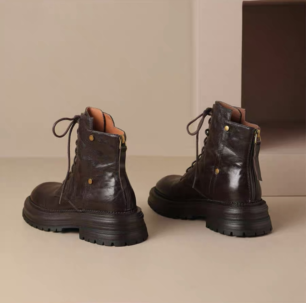 Womens Sheepskin Chunky-Soled Lace-Up Ankle Boots