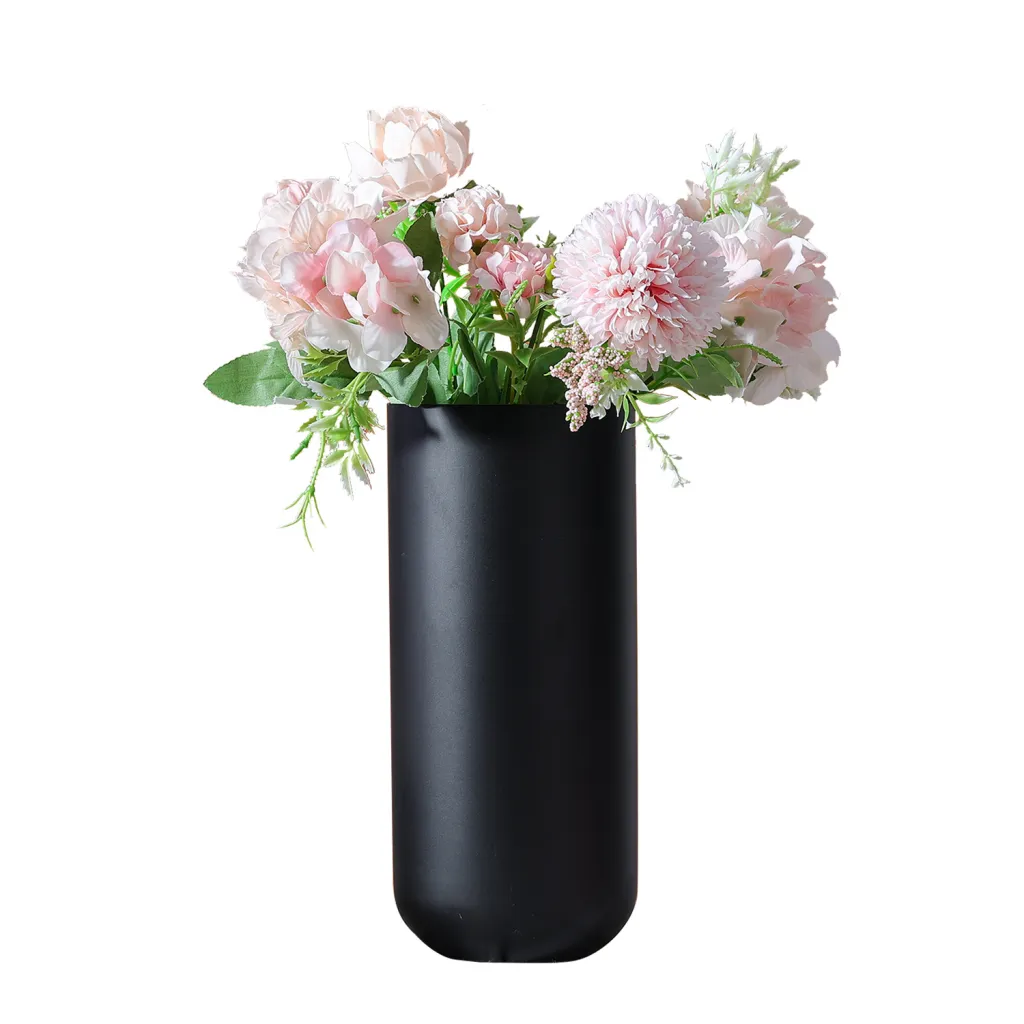 Stainless Steel Vase Decoration Dried Floral Home Living Room Flower Container Black Dining Table Decorations - Black