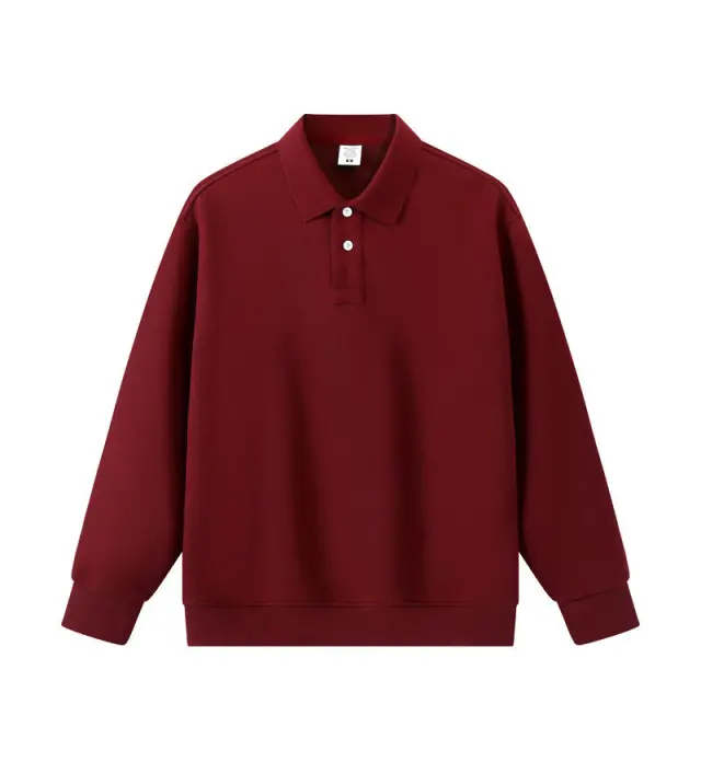 Loose Solid Color Couple Lapel Long Sleeve Wine Red - Shop at LoveMi