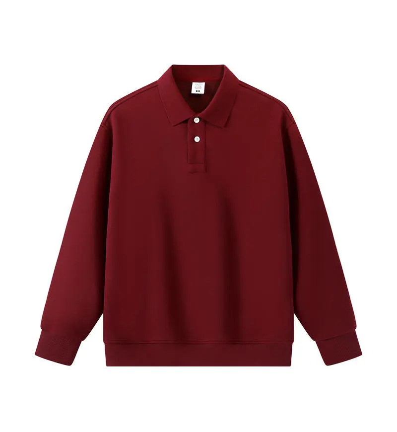 Loose Solid Color Couple Lapel Long Sleeve - Wine Red