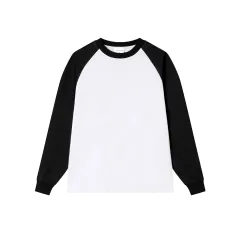 Heavy Cotton Thread Sleeve Colour Matching Raglan Round Neck Bottoming Shirt For Women - Coconut White And Sesame Black - View 1