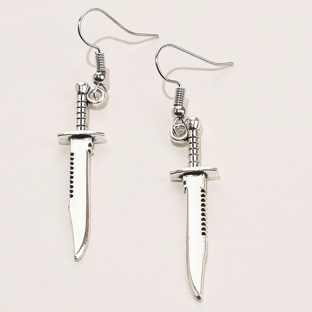 Punk-style Antique Silver Small Dagger Earrings