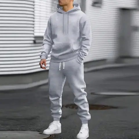 Men's Casual Sports Suit Solid Color Hoodie with Gridles