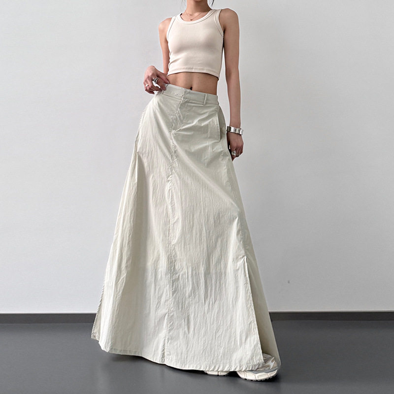 Summer Lightweight Sun-Protection Skirt with Asymmetric Hem