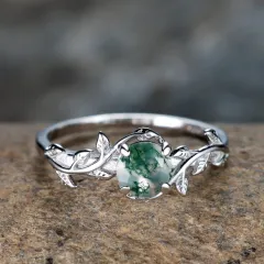 Simple And Fashionable Moss Agate And Aquamarine Ring - J500 - View 1