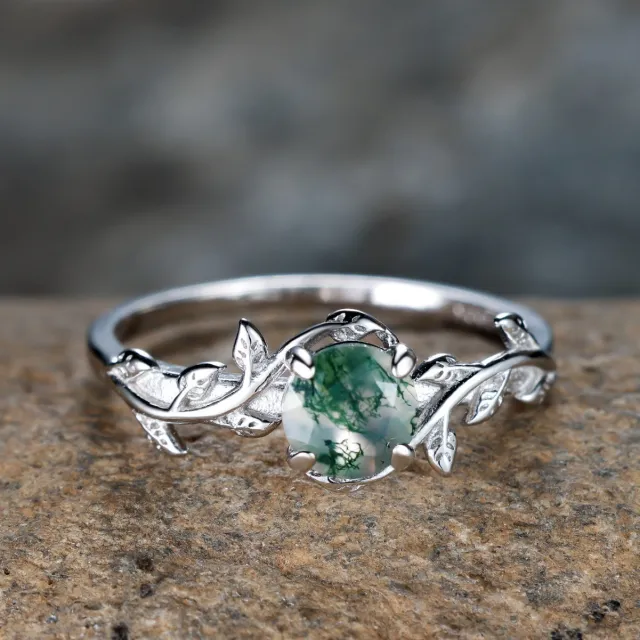 Simple And Fashionable Moss Agate And Aquamarine Ring J500 - Shop at LoveMi