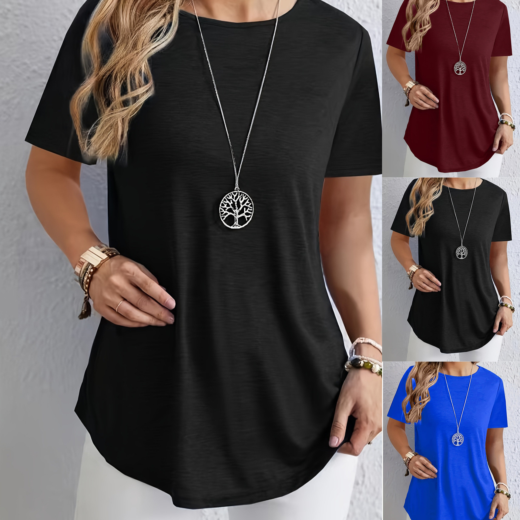 Solid-color T-shirt With Elegant Back-button Detailing
