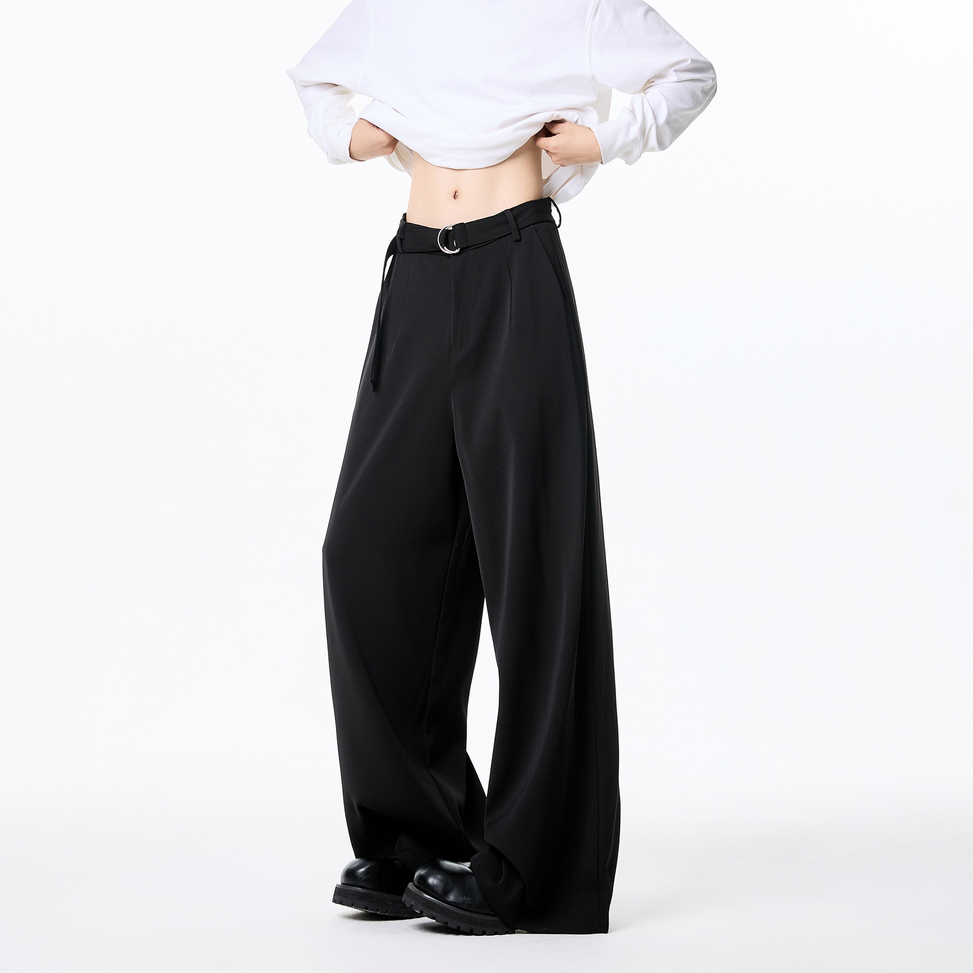 Mens Draping Wide-leg Loose-fit Straight-leg Pants