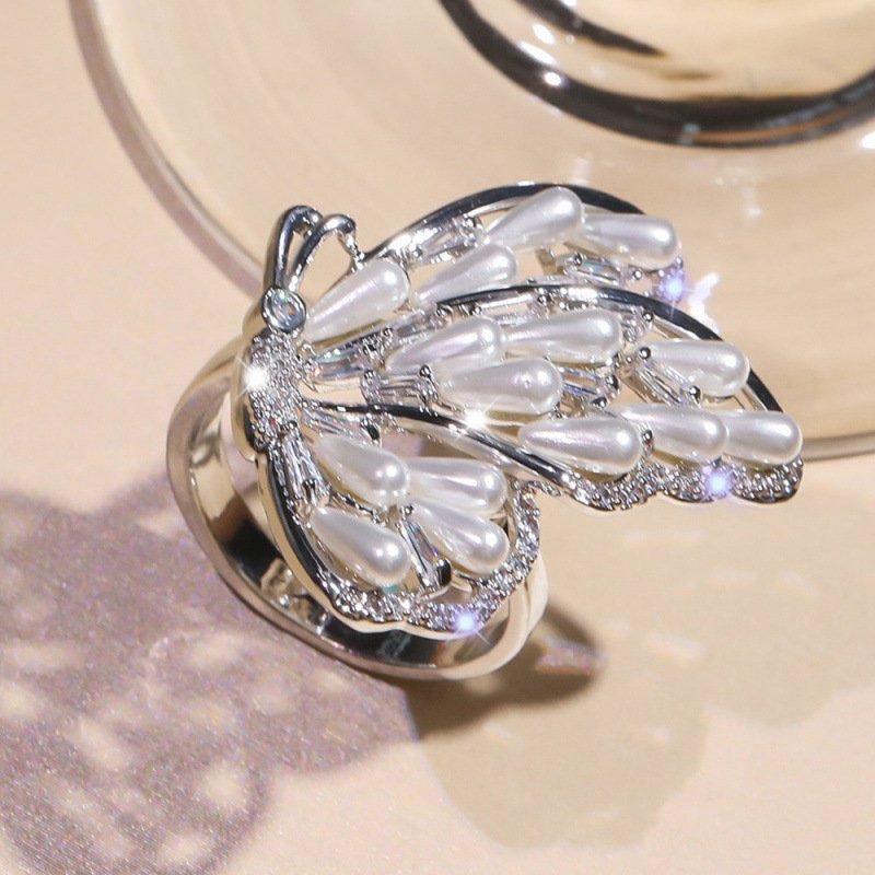 Zircon Pearl Butterfly Closed End Ring For Women