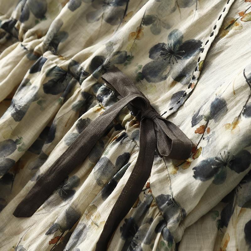 Women's Summer Thin Ramie Floral Dress