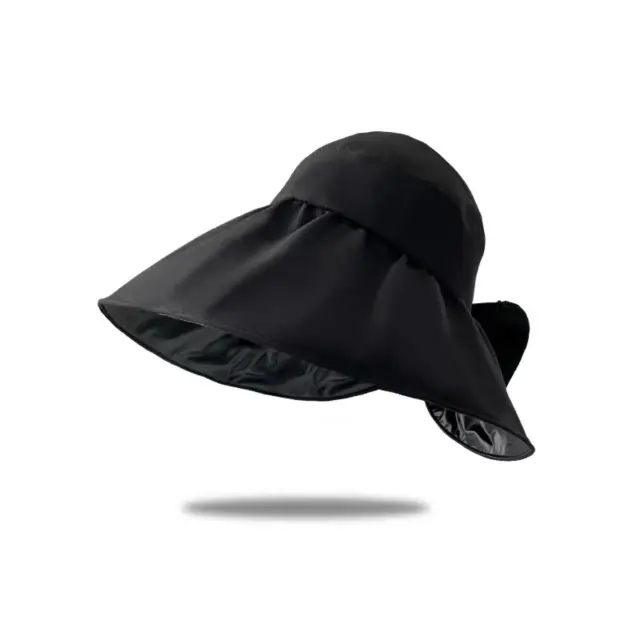 Bow Air Top Bucket Hat Vinyl Sun Protective Sunshade Black - Shop at LoveMi