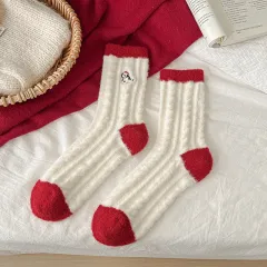 New Christmas Stockings Women's Cartoon Embroidered Snowman Middle Tube - Christmas Spotted Dog - View 1