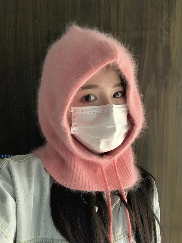 Thermal Scarf Integrated Drawstring Sleeve Cap Pink - Shop at LoveMi