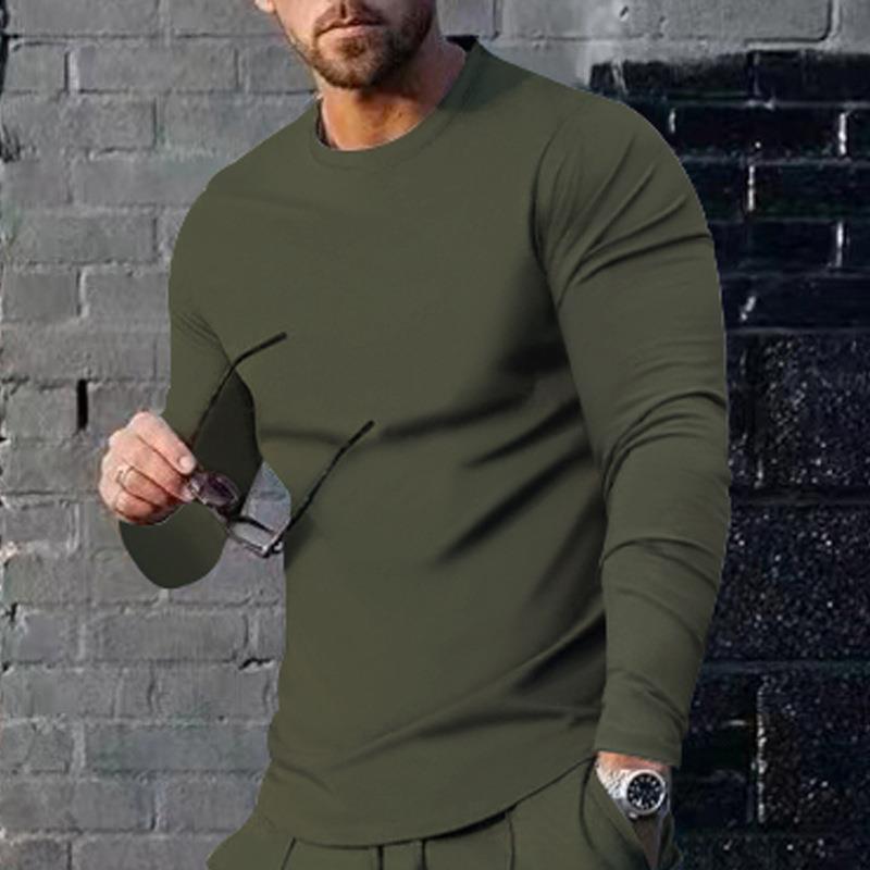 Title 4, Mens long-sleeved solid color top, trendy loos...