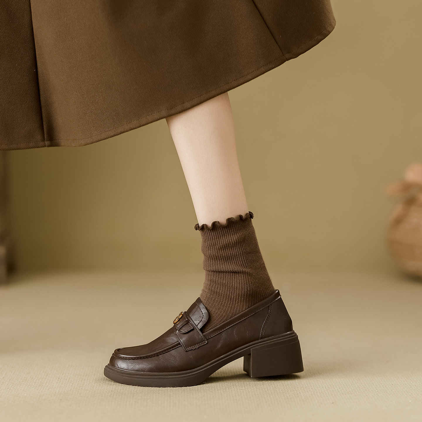 Leather Chunky-Heel Slip-On Shoes, picture 3 of 4