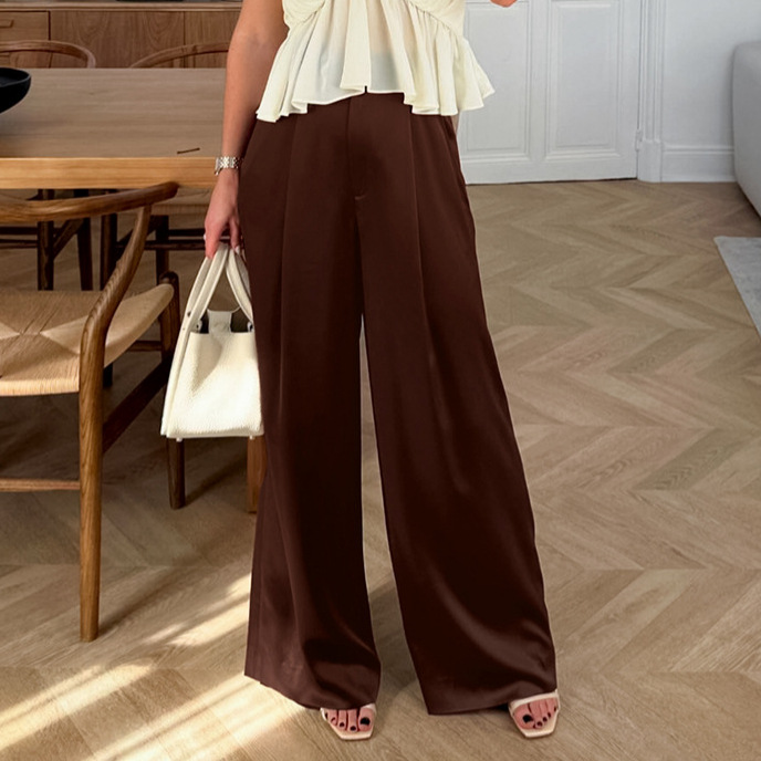 Draped High-waisted Casual-style Chic Slimming Wide-leg Pants For Women