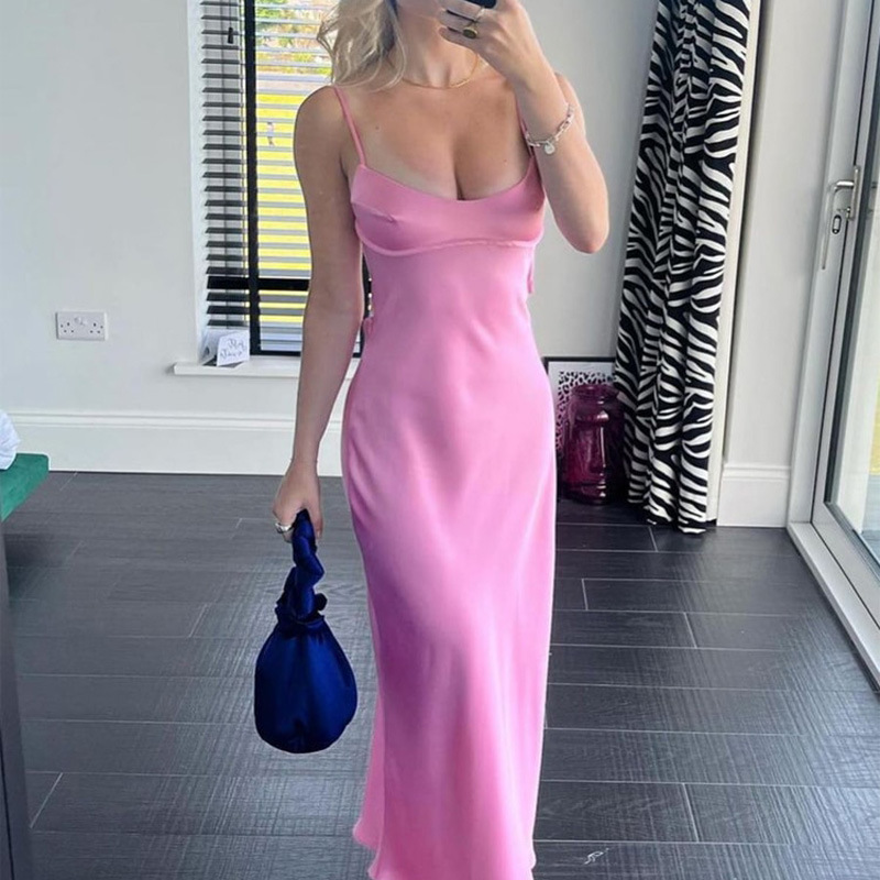 Women Camis Satin Long Sleeveless Backless Dress Elegant Slip Maxi Sexy Holiday 