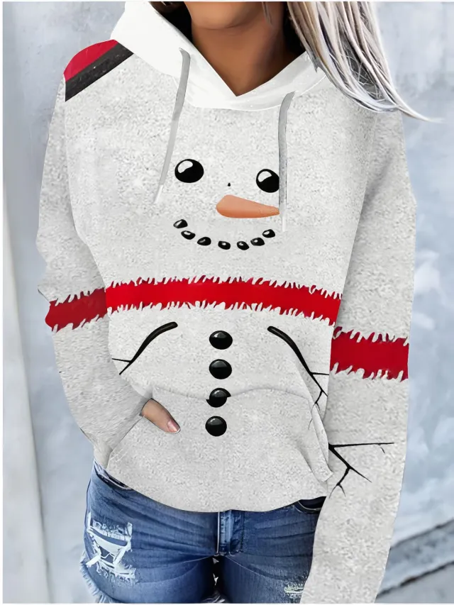 Christmas Color Pattern Printed Drawstring Hooded Sweater Lbw231104529 - Shop at LoveMi