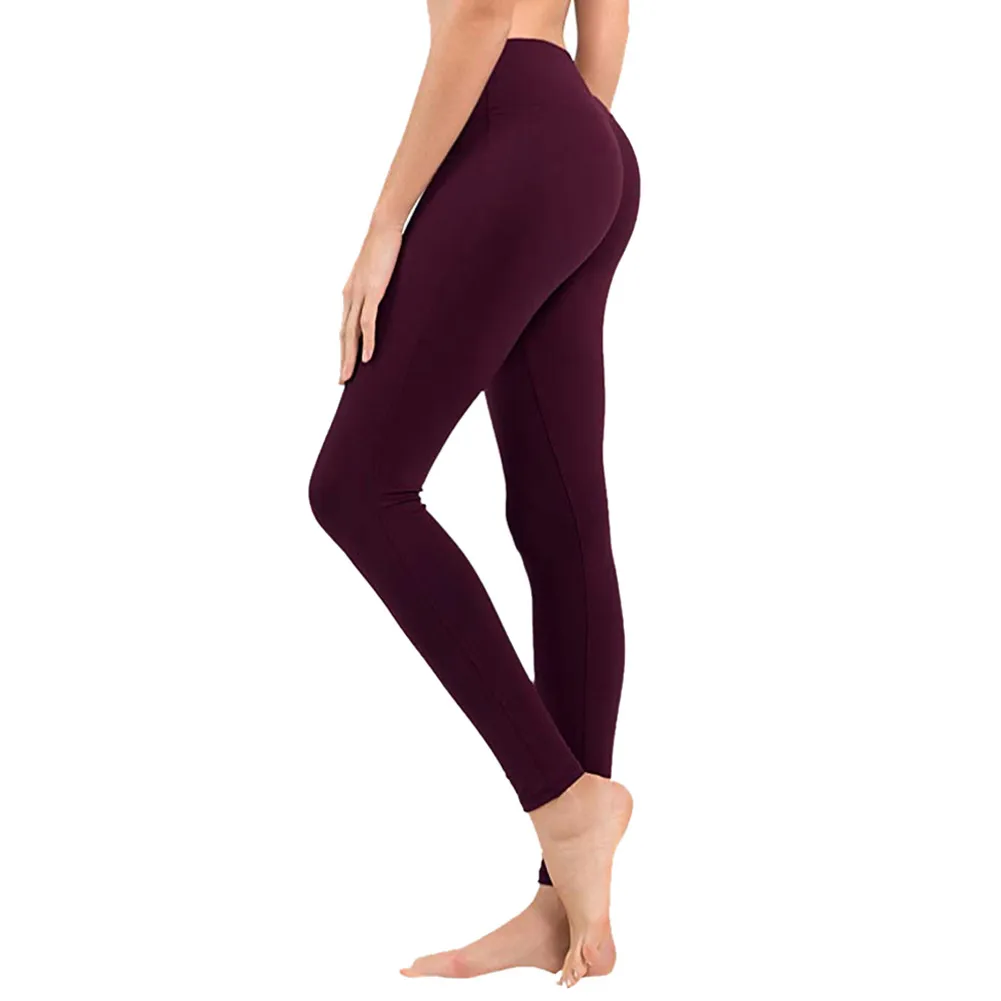 Solid Color High Waist Cropped Leggings - Solid Color Plum Purple