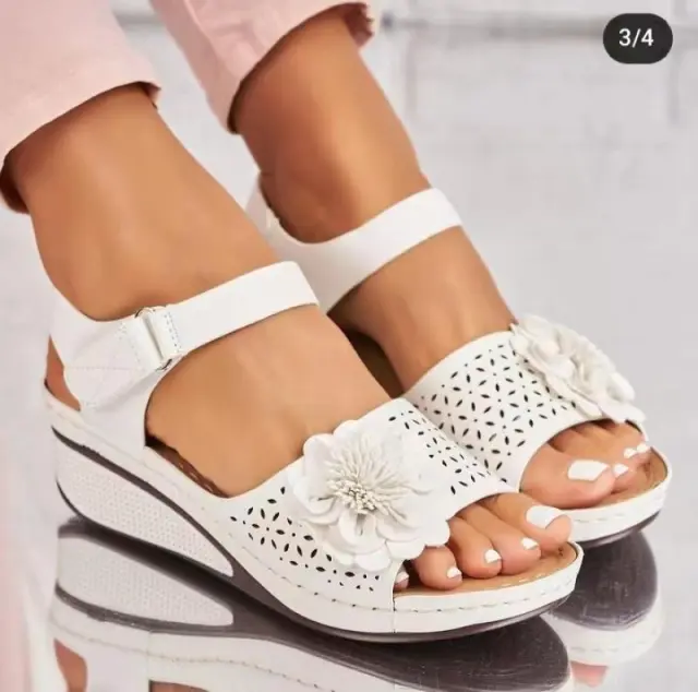Women's Summer Plus Size Hollow out Flower Platform Wedge Sandals White - Shop at LoveMi