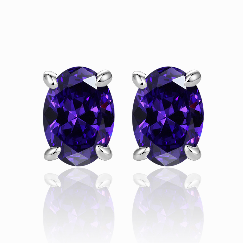Fashion Oval Zircon 925 Silver Stud Earrings