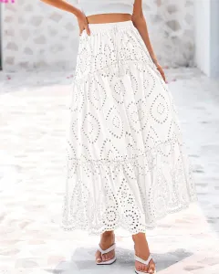 Women's Fashion Hollow-out Elegant Midi Skirt - White - View 1