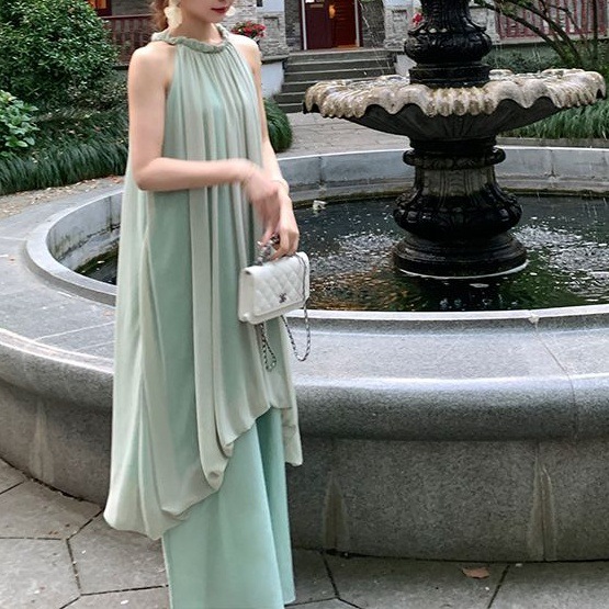 Womens New Chinese Style Sleeveless Halterneck Dress