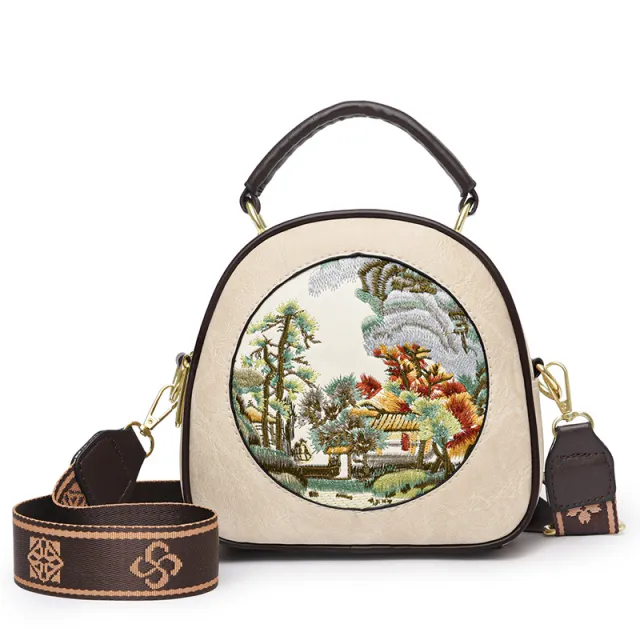 Shoulder Vintage Embroidery Thread Mother Bag Beige - Shop at LoveMi
