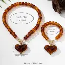Retro Amber Heart Pendant Necklace And Bracelet Set view 3