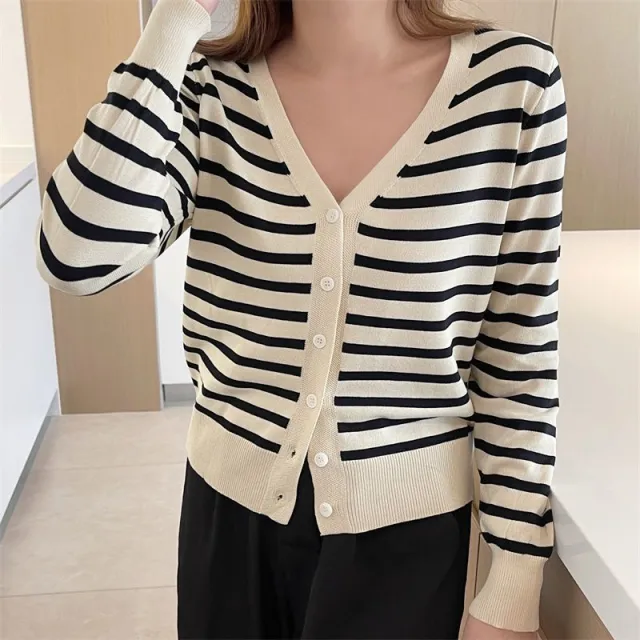 Women's Black And White Autumn Striped Sweater Top 892 Apricot - Shop at LoveMi