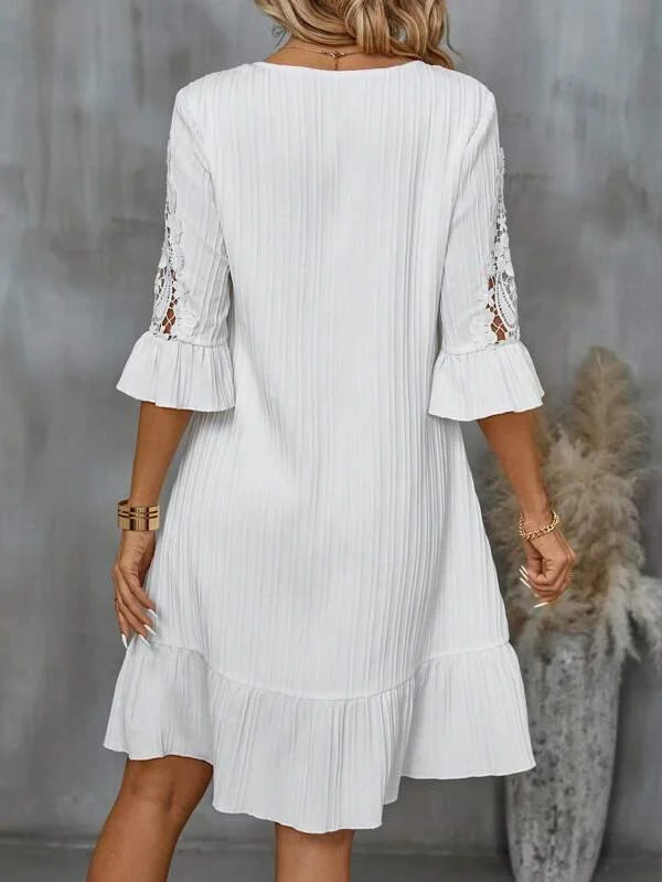 Title 4, Lace Patchwork Flared Sleeves Casual Dress