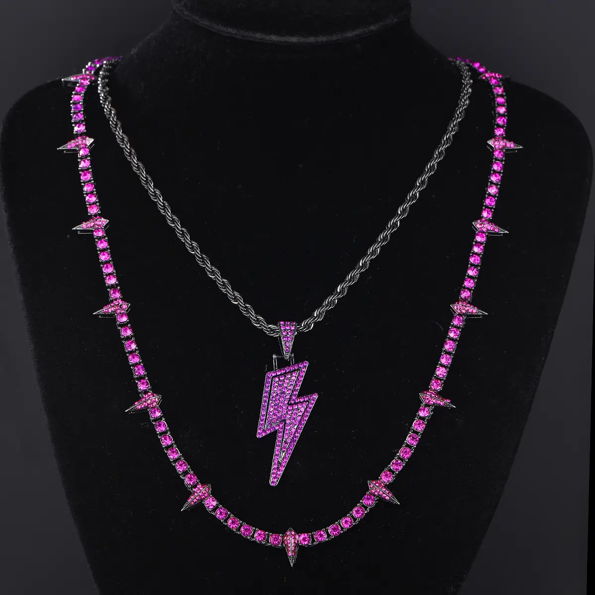 Black Panther Necklace Alloy Diamond Lightning Pendant Suit