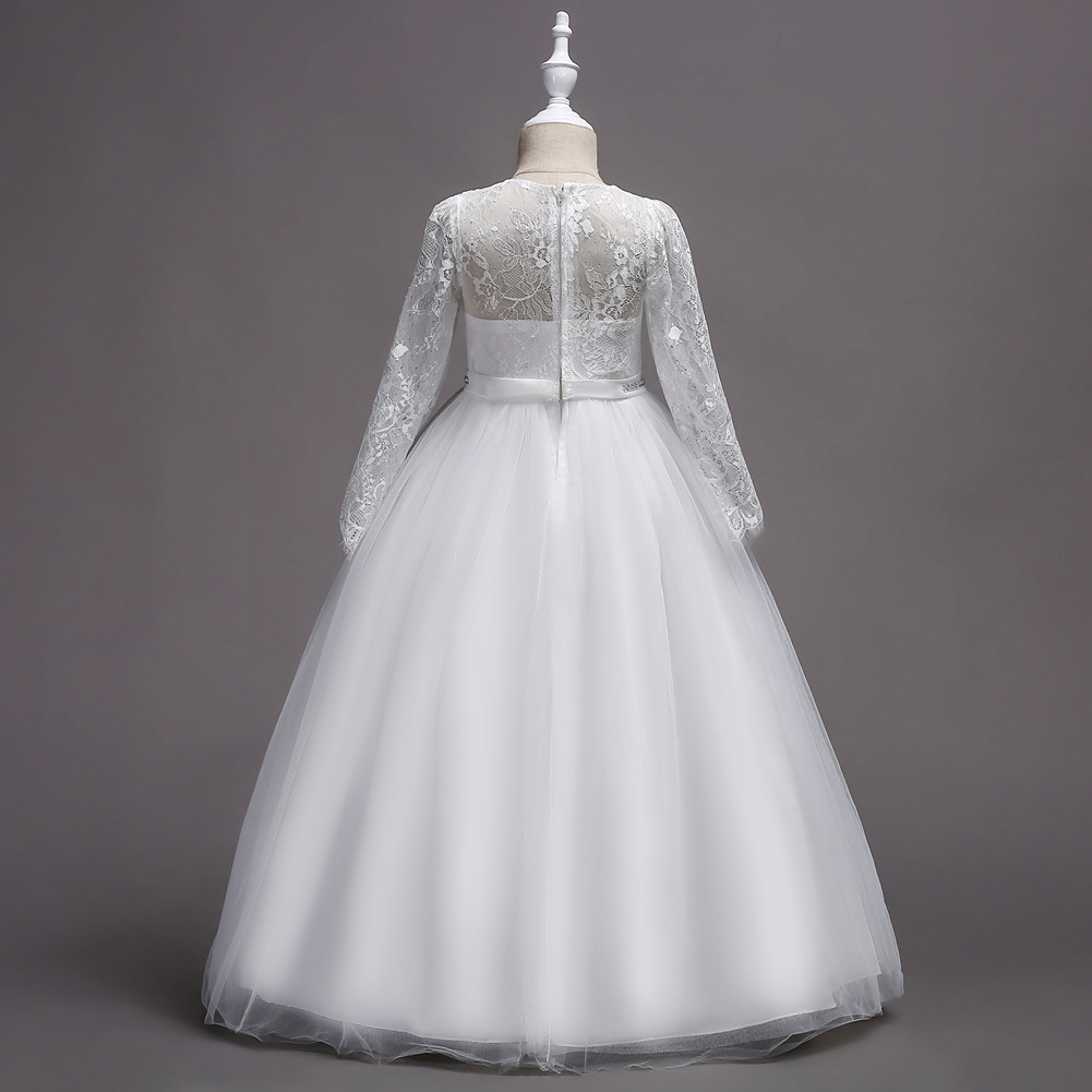 Long Sleeve Girl's Pettiskirt Lace Diamond Wedding Performance Dress
