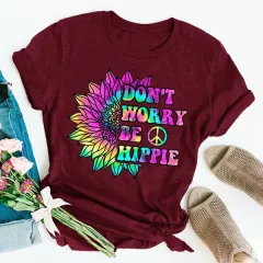 Women's Sunflower Pattern Printed Short-sleeved T-shirt Women's Top - Wine Red - View 1