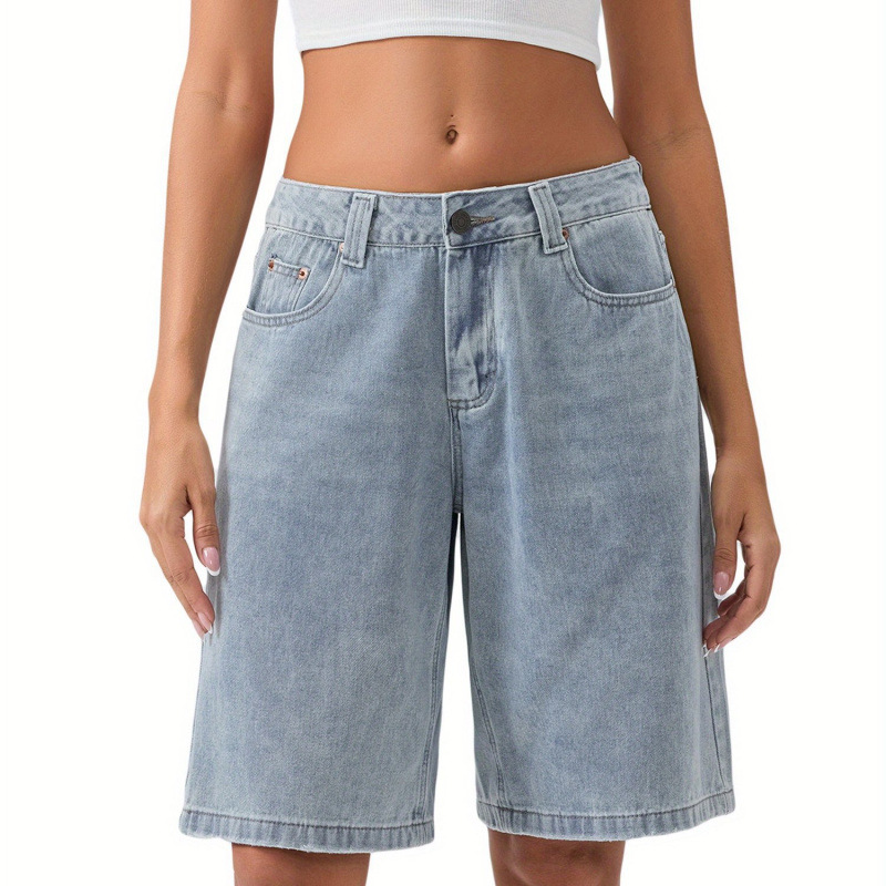 Womens Light Blue Denim Knee-Length Shorts