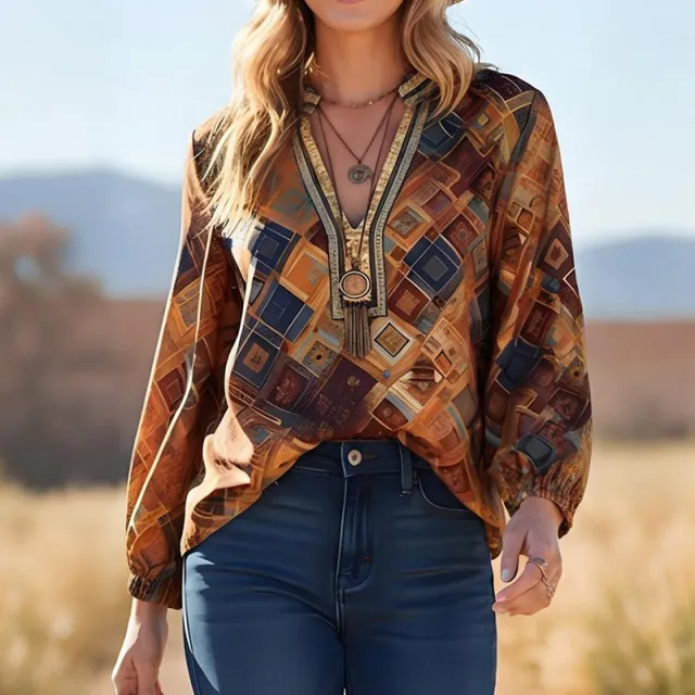 Women's Fashionable Printed Casual Long Sleeve Loose Top Yellow - Shop at LoveMi