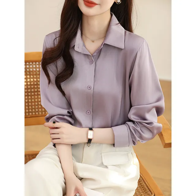 Non ironing Anti wrinkle Satin Shirt For Women Purple - Shop at LoveMi