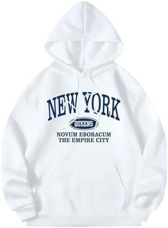 Women's Letter Pattern Hoodie Pullover Sweater White - Shop at LoveMi