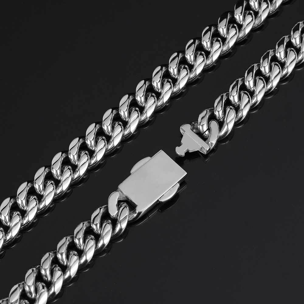 Hip Hop Titanium Steel Necklace Spring Fastener Stainless Steel Encrypted Cuban Link Chain Bracelet