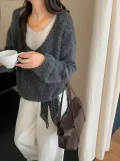 Laid-back Preppy Style Fake Two-piece Knitted Sweaters Top - Dark Grey - View 1