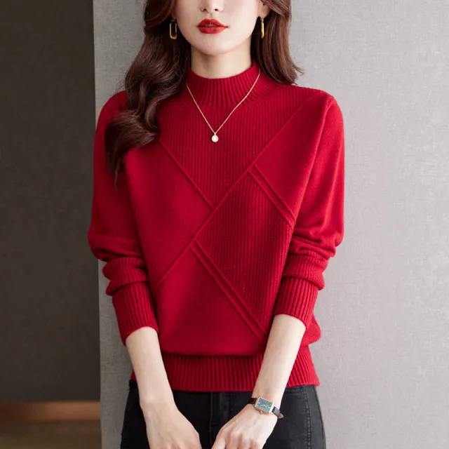 Autumn And Winter New Half Turtleneck Loose Inner Wear Sweater For Women Red - Shop at LoveMi