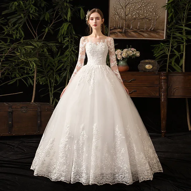 Primary Wedding Dress Long Sleeve French Style White - Shop at LoveMi