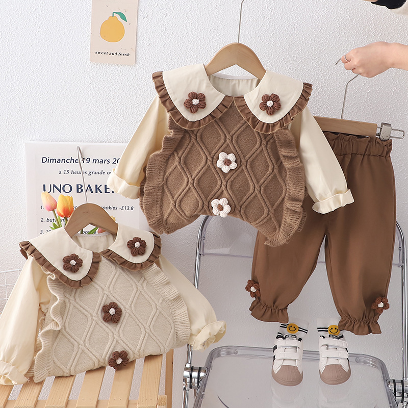 Baby Girl Spring Outfit Set Stylish Childrens Sweater Vest product image