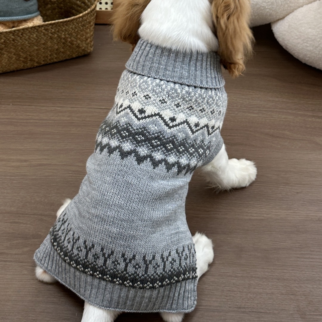Grey Fair Isle Sweater Little Dog Teddy Sweater Autumn And Winter