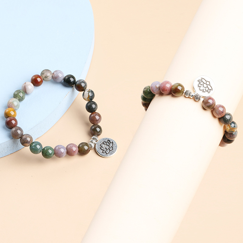 JD Jewelry Indian Agate Yoga Lotus Pendant Bracelet