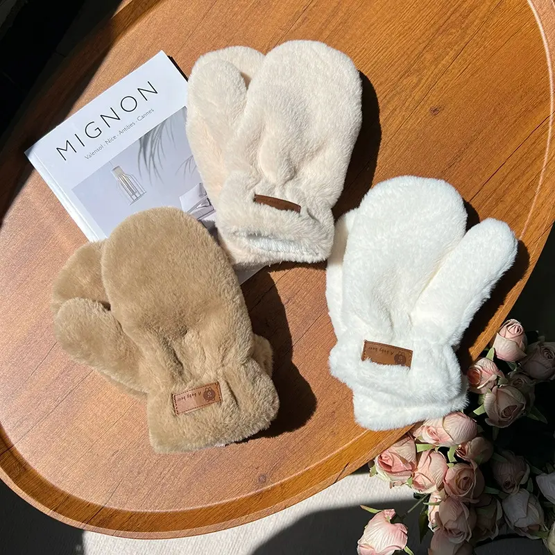 Fleece-lined Mittens Plush Autumn and Winter Warm Gloves