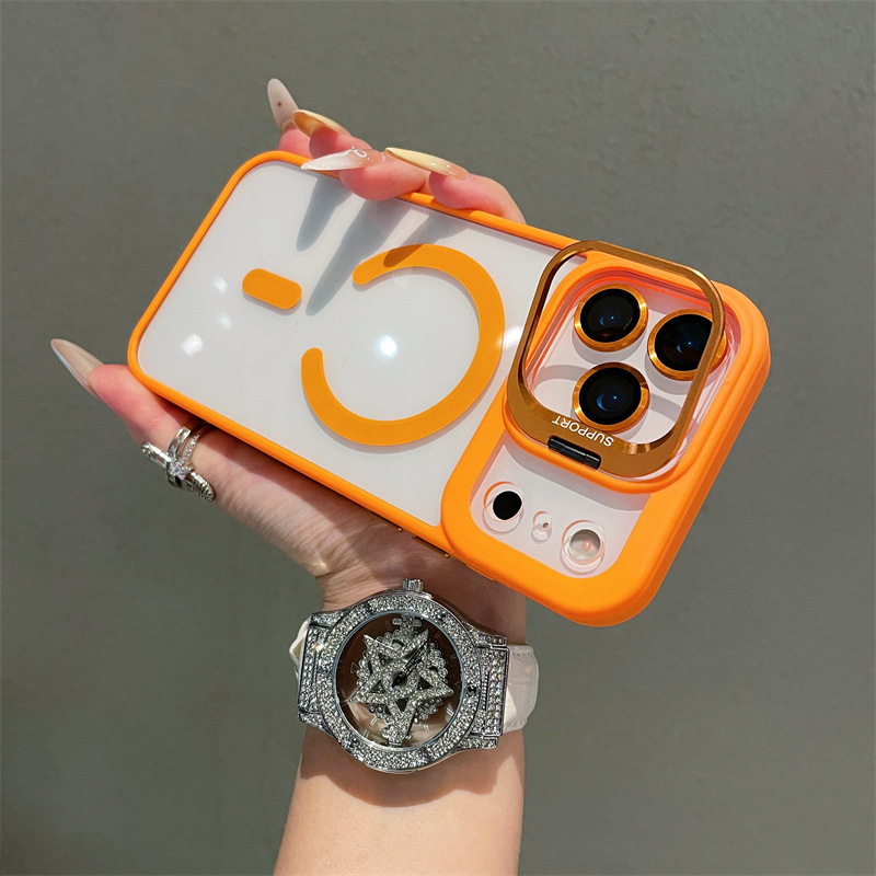 Hardware Lens Bracket Transparent Magnetic Phone Case